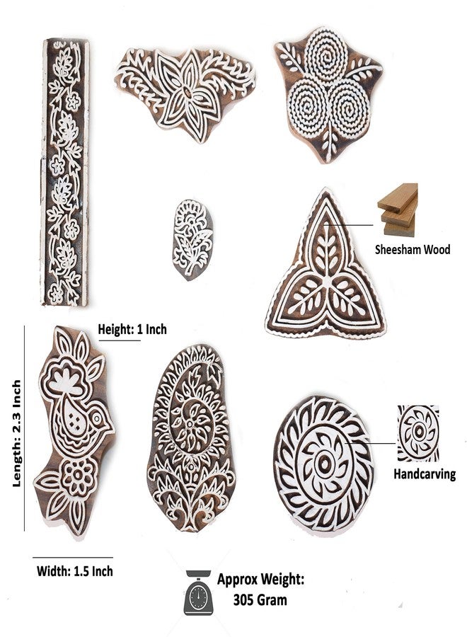 Hashcart Hand-Carved Mughal Design Wooden Baren Blocks/Stamps - (Set of 8) - Image 5